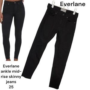Everlane ankle mid-rise black skinny jeans women's 25